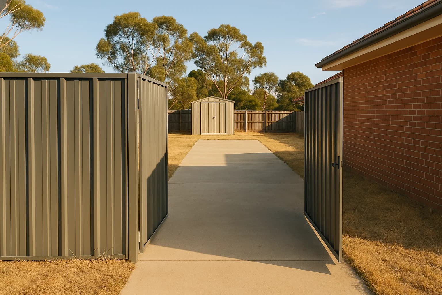Australian residential street with garages and properties